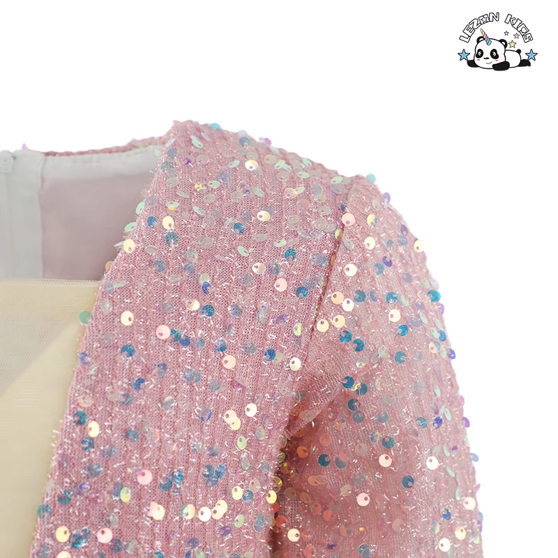 LEZONKIDS - Sequins Mesh Girls Tutu Dress Princess Vintage Long Sleeve Wedding Party Birthday Tutu Dress